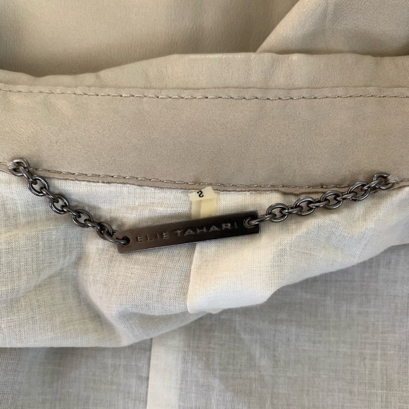 Women’s Shirt ELIE TAHARI Beige Floral Embroidered Blazer Leather Jacket Shirt - Picture 6 of 7